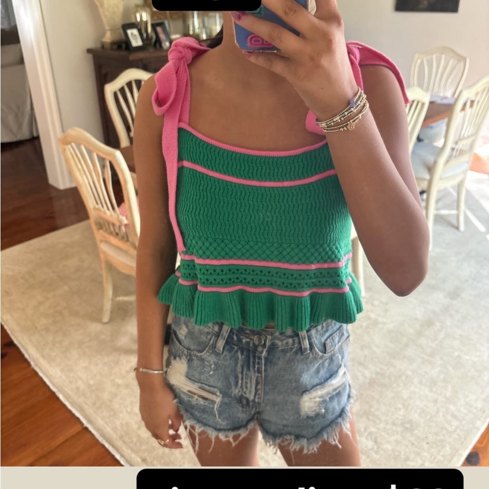 Green and Pink Knit Tank Top